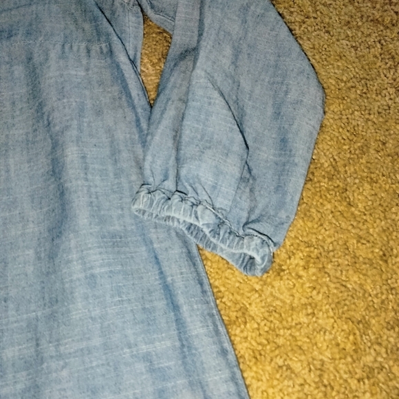 J. Crew (Size S) Chambray Medium Wash V-Neck Cut 3/4 Sleeve Casual Tunic Dress - Picture 4 of 7